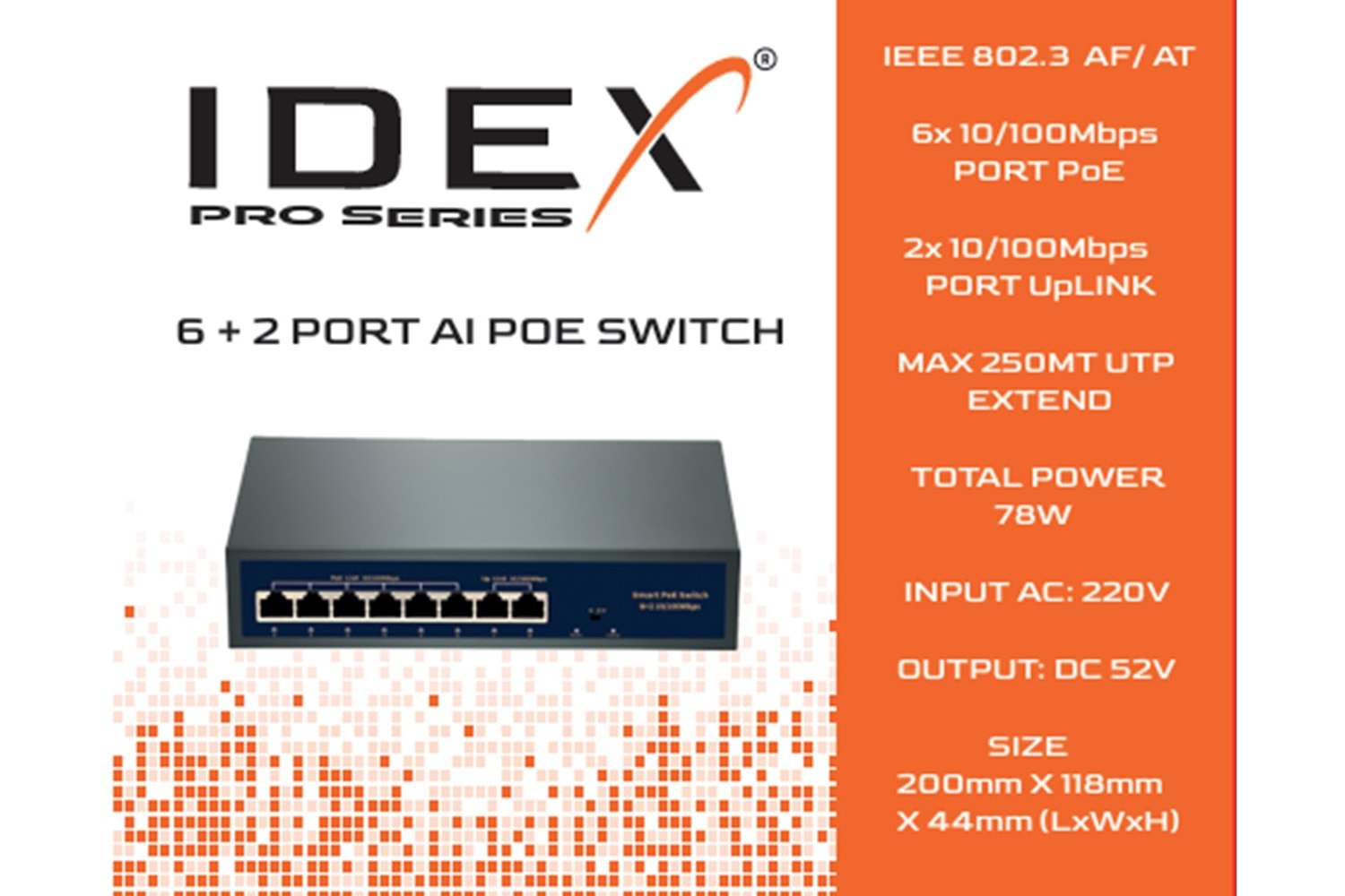 IDEX Pro ID-0620FBL-A 6+2 Megabit Poe Switch