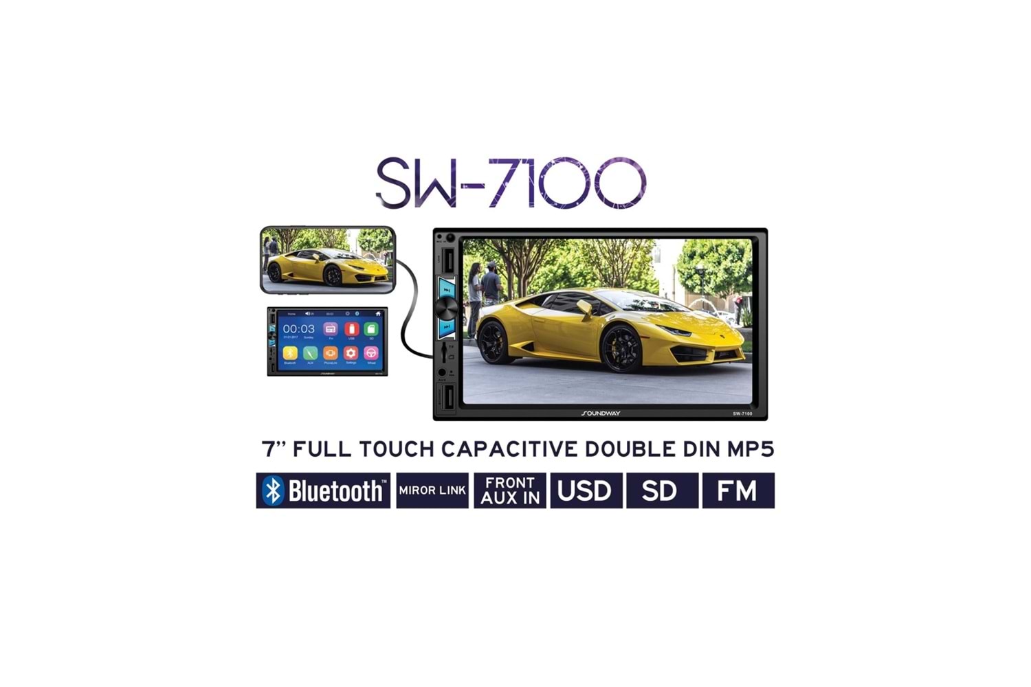 Soundway SW-7100 Double Din Mp5 Oto Teyp