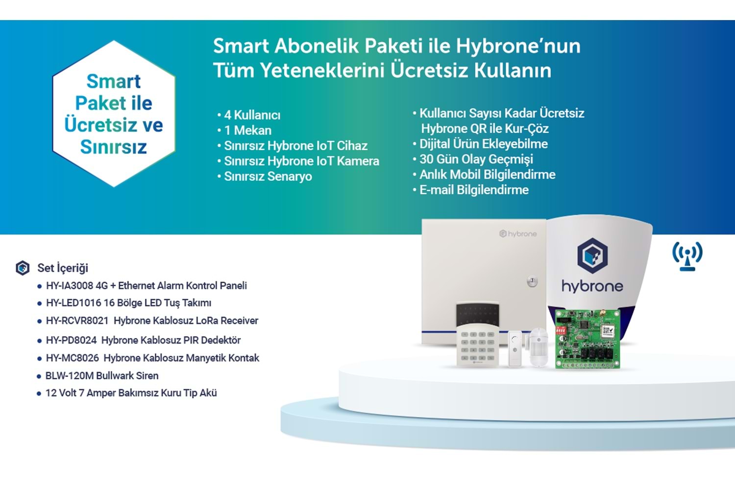 Hybrone HY-IA3008-W-LED16 Kablosuz 4G Akıllı Hırsız Alarm Seti (Akü Dahil)