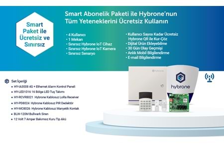 Hybrone HY-IA3008-W-LED16 Kablosuz 4G Akıllı Hırsız Alarm Seti (Akü Dahil)
