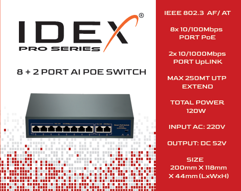 IDEX Pro ID-0820GBL-A 8+2 Gigabit Poe Switch