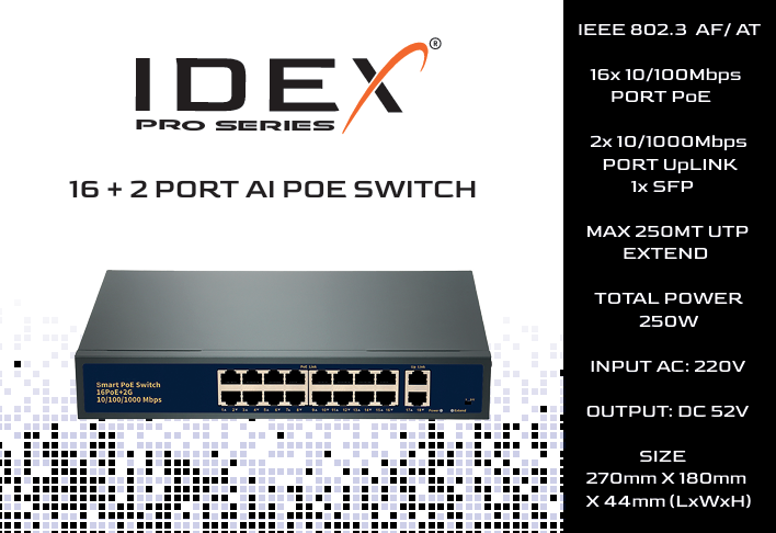 IDEX Pro ID-1621GBL-A 16+2 Gigabit Poe Switch