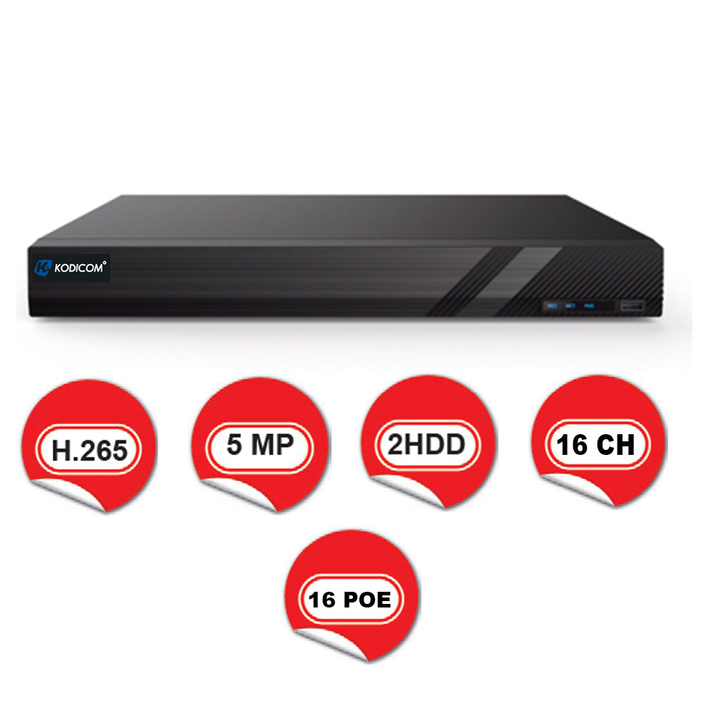Kodicom 3216H2-16P Poeli 16 Kanal Nvr Kayıt Cihazı