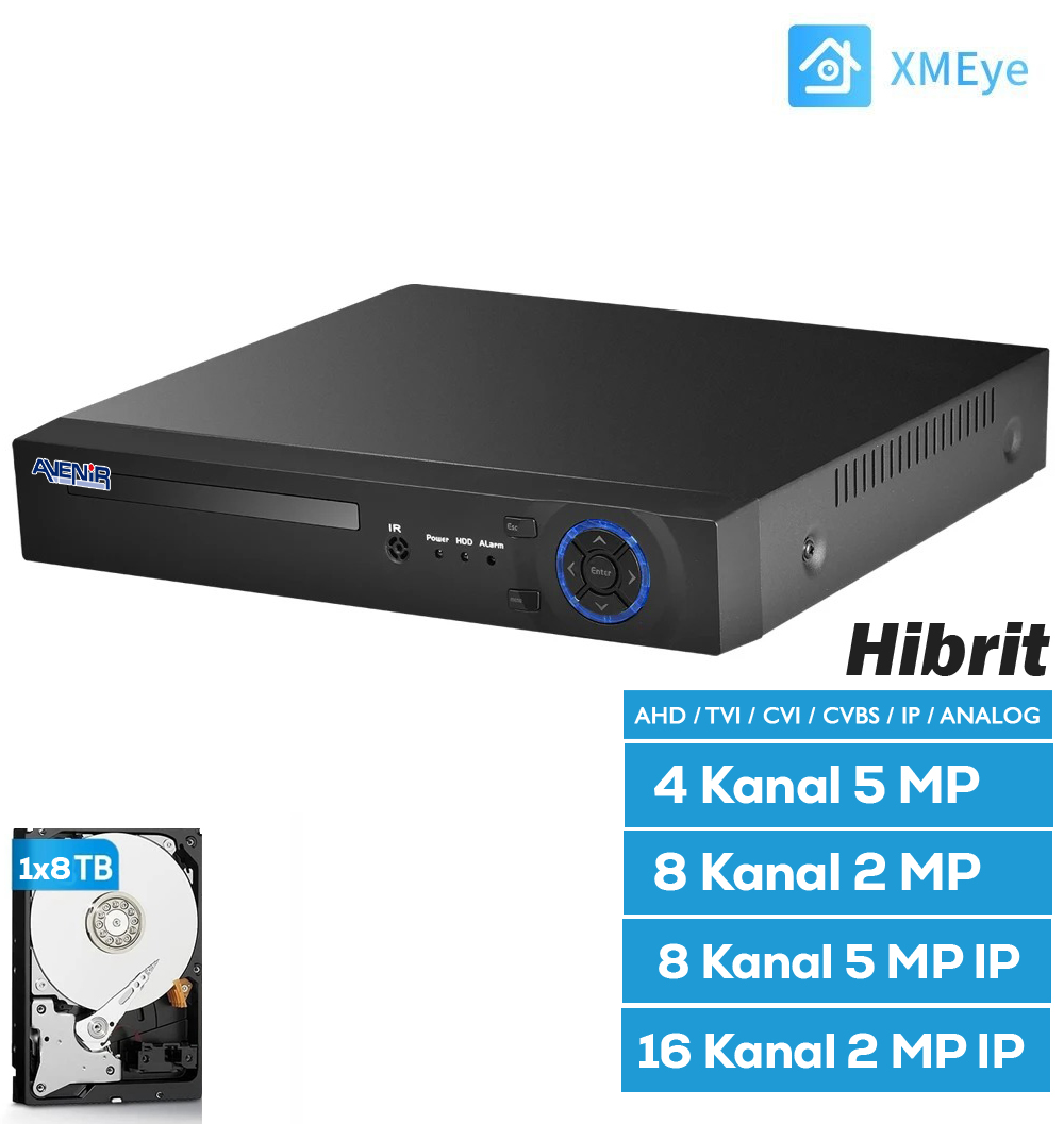 Avenir TC08GM 8 Kanal 5MP Destekli Xmeye DVR Kayıt Cihazı