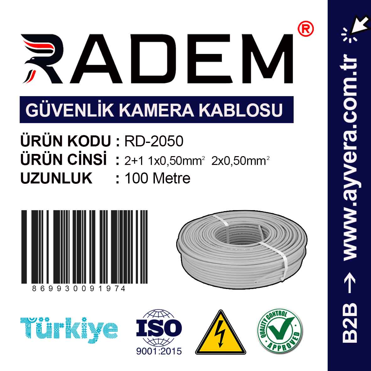 Radem 2+1 2X0,50 mm Cca Kamera Kablosu