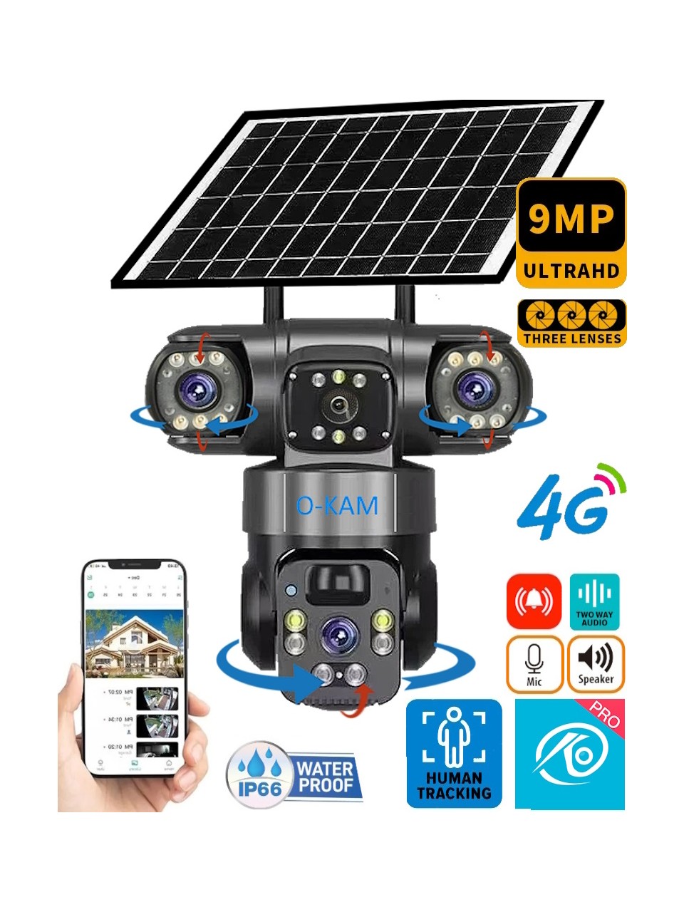 O-KAM 6060 9MP Three Lens 4G Ptz Kamera