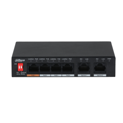 Dahua PFS3006-4ET-60 4 Port PoE Switch, 4x FE PoE + 2x FE Uplink, Toplam 60W PoE Switch