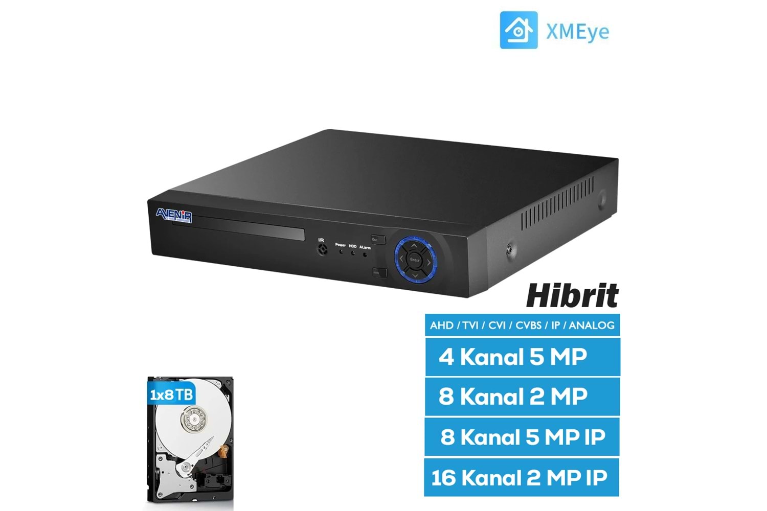 Avenir TC08GM 8 Kanal 5MP Destekli Xmeye DVR Kayıt Cihazı